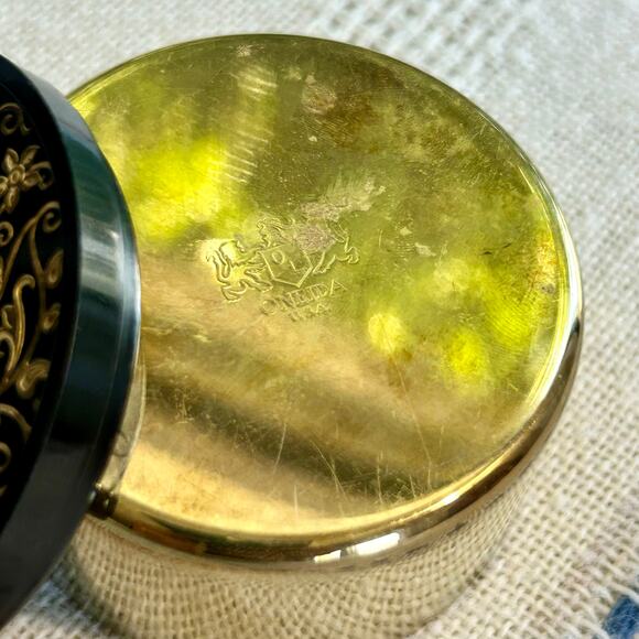 Vintage Oneida Brass Trinket Box with Velvet Lining, Floral Bird Lid – 2.5” Wide - Picture 7 of 15